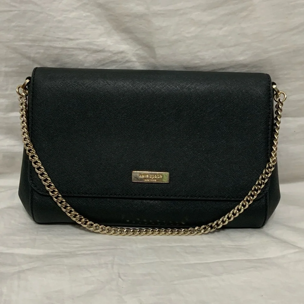 Kate Spade Greer Laurel Way Black and Gold Crossbody Shoulder Purse
